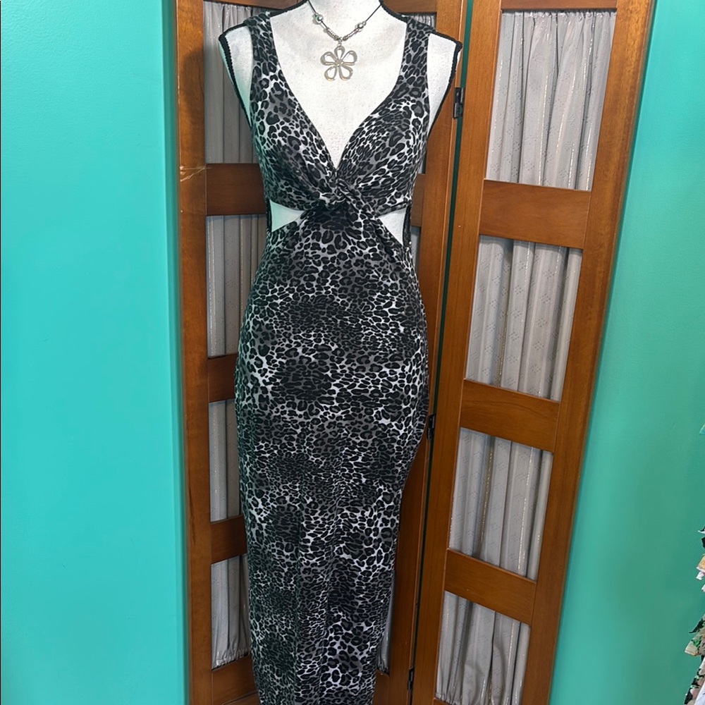 Material Girl Black and White Bodycon Maxi Dress